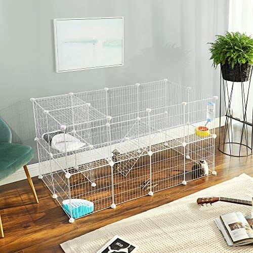 Songmics 2-etage Metal Pet Playpen, 36 gitterpaneler, tilpasselig burindkapsling til små dyr, marsvin Hamster Runs, Rabbit Hutches, inkluderer mallet, indendørs brug, 143 x 73 x 71 cm, hvid LPI02W 3 Songmics 2-etage Metal Pet Playpen, 36 gitterpaneler, tilpasselig burindkapsling til små dyr, marsvin Hamster Runs, Rabbit Hutches, inkluderer mallet, indendørs brug, 143 x 73 x 71 cm, hvid LPI02W - Billede 3