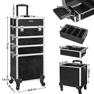 Songmics 4-i-1 Professional Makeup Case, Låsbar makeup-opbevaring med koder, sort - Image 6