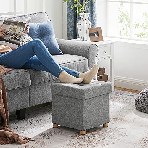 Songmics Storage Ottoman, polstret sammenfoldelig bænk, bryst med låg, massivt træfødder, rumbesparende, holder op til 300 kg, til soveværelse, hallway, børneværelse, lysegrå LSF14GYX 2 Songmics Storage Ottoman, polstret sammenfoldelig bænk, bryst med låg, massivt træfødder, rumbesparende, holder op til 300 kg, til soveværelse, hallway, børneværelse, lysegrå LSF14GYX - Billede 2