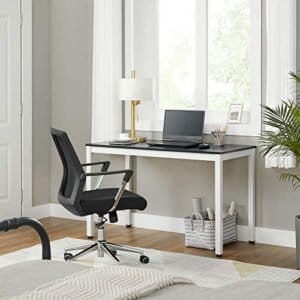 Vasagle Computer Desk, Writing Table med stort skrivebord, stabilt kontorbord, sort, hvid - Image 2