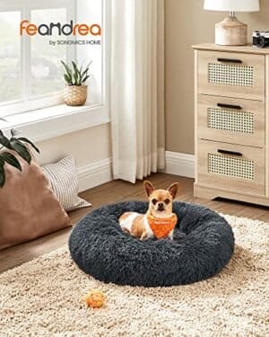 Hundeseng Donut Katteseng Fluffy Beroligende Kæledyrsseng med Aftageligt Vaskbart Betræk Blødt Langt Plys 60 Cm Mørkegrå - Image 2
