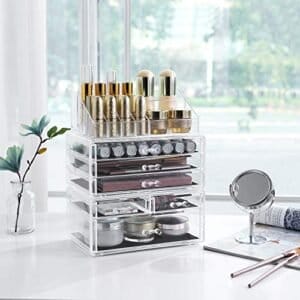 Songmics Stor klar akryl make -up arrangør, Stackable Cosmetic Box, med 6 skuffer, til paletbørste fundamenter læbestift neglelak hårnåle, god gave til kære JKA009TP - Image 2