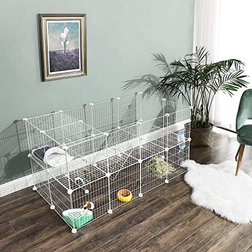 Songmics 2-etage Metal Pet Playpen, 36 gitterpaneler, tilpasselig burindkapsling til små dyr, marsvin Hamster Runs, Rabbit Hutches, inkluderer mallet, indendørs brug, 143 x 73 x 71 cm, hvid LPI02W 2 Songmics 2-etage Metal Pet Playpen, 36 gitterpaneler, tilpasselig burindkapsling til små dyr, marsvin Hamster Runs, Rabbit Hutches, inkluderer mallet, indendørs brug, 143 x 73 x 71 cm, hvid LPI02W - Billede 2