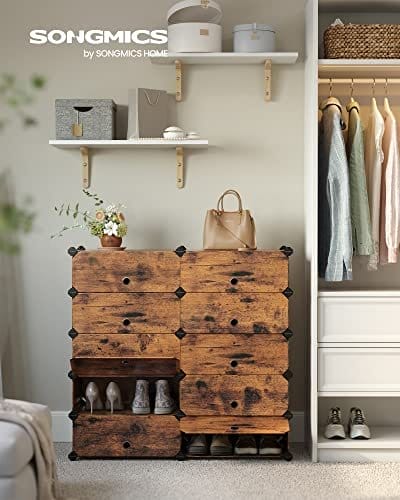 Songmics Interlocking Shoe Rack, rektangulær opbevaringsarrangør, 10 spilleautomat Modular DIY Storage Shelf Unit, 40 x 30 x 17 cm for hver slot, plastgarderobe med døre, rustik brun LPC010A00 2 Songmics Interlocking Shoe Rack, rektangulær opbevaringsarrangør, 10 spilleautomat Modular DIY Storage Shelf Unit, 40 x 30 x 17 cm for hver slot, plastgarderobe med døre, rustik brun LPC010A00 - Billede 2