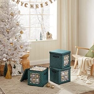 Songmics Christmas Bauble Storage Boxes, Sæt med 3 opbevaringskubbeholdere til juledekorationer, 64 kassepladser, modulære opdelere, 30,5 x 30,5 x 30,5 cm, grøn RFB029G01 - Image 2