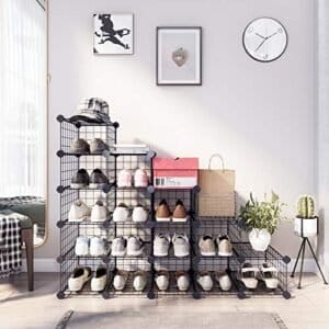 Songmics Shoe Rack, Modular DIY Storage Unit Metal Wire Grid, Interlocking Shoe Organizer til skabet i skabet - Image 2