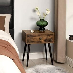 Vasagle natbord, slutbord, sofa sidebord med en skuffe, rustik brun - Image 3