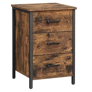 Vasagle -sengebord med 3 skuffer, natbord, sidebord, soveværelse, stue, 40 x 40 x 60 cm, industriel design, vintage brun/sort Let509B01