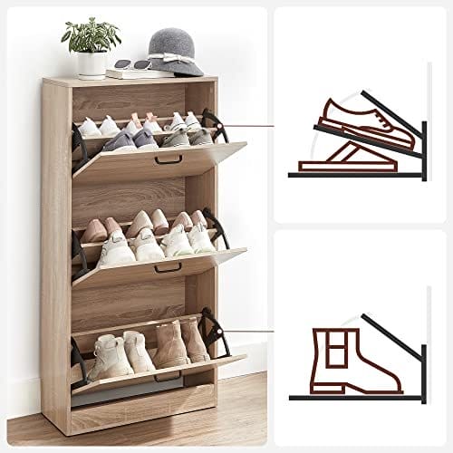 Vasagle skoskab med 3 døre sko rack, skoskab med 3 rum, justerbar, til gangen, stue, soveværelse, 60 x 24 x 120 cm (l x w x h), naturlig LBC03NLV1 6 Vasagle skoskab med 3 døre sko rack, skoskab med 3 rum, justerbar, til gangen, stue, soveværelse, 60 x 24 x 120 cm (l x w x h), naturlig LBC03NLV1 - Billede 6