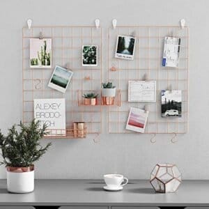 Songmics Grid Panels, Photo Wall Display, Metal Mesh Wall Decor, DIY, Hanging Picture Wall, S Hook, Clip, Hamp Cord, Sæt med 2, Rose Gold LPP01DR - Image 3