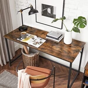 Vasagle Slim Kontorbord 140 x 60 x 75,7 cm, Enkel montering, Stål, Vintage Brun/Sort - Image 7