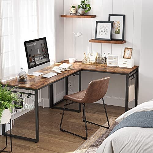 Vasagle Computer Desk, Writing Desk, Home Office Desk med 8 kroge, 140 x 60 x 75 cm, til undersøgelse og soveværelse, let samling, stål, industriel design, rustik brun og sort LWD59X 7 Vasagle Computer Desk, Writing Desk, Home Office Desk med 8 kroge, 140 x 60 x 75 cm, til undersøgelse og soveværelse, let samling, stål, industriel design, rustik brun og sort LWD59X - Billede 7