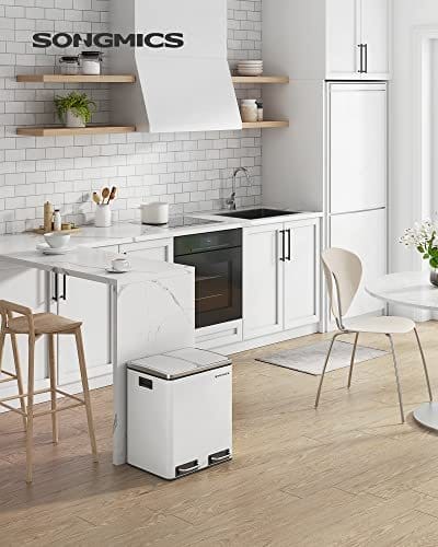 Songmics Kitchen Bin, 2 x 15 l Stål skraldespand, trinbakke med indre spande, hvid 2 Songmics Kitchen Bin, 2 x 15 l Stål skraldespand, trinbakke med indre spande, hvid - Billede 2