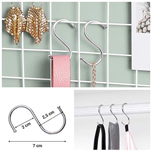 Songmics Grid Panels, Photo Wall Display, Metal Mesh Wall Decor, DIY, Hanging Picture Wall, S Hook, Clip, Hamp Cord, Sæt på 2, White LPP01W 4 Songmics Grid Panels, Photo Wall Display, Metal Mesh Wall Decor, DIY, Hanging Picture Wall, S Hook, Clip, Hamp Cord, Sæt på 2, White LPP01W - Billede 4