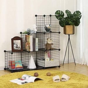 Songmics 6-kub metaltrådopbevaringsstativ, sammenlåsning af hylder med metaltrådhylder, PP-plastikark til bogsko Toys tøjværktøjer, i stuen, 93 x 31 x 93 cm, sort LPI111h - Image 2