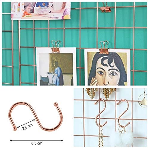 Songmics Grid Panels, Photo Wall Display, Metal Mesh Wall Decor, DIY, Hanging Picture Wall, S Hook, Clip, Hamp Cord, Sæt med 2, Rose Gold LPP01DR 7 Songmics Grid Panels, Photo Wall Display, Metal Mesh Wall Decor, DIY, Hanging Picture Wall, S Hook, Clip, Hamp Cord, Sæt med 2, Rose Gold LPP01DR - Billede 7