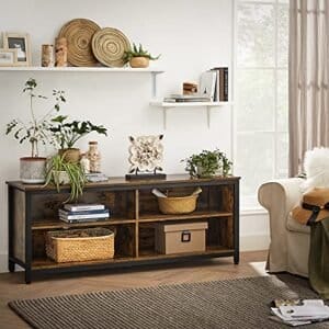 Vasagle TV Stand, 4 cubby tv-kabinet til op til 65-tommer tv, tv-bordsenhed med justerbare hylder og kabelforvaltning, industriel, rustik brun og sort LTV304B01 - Image 3