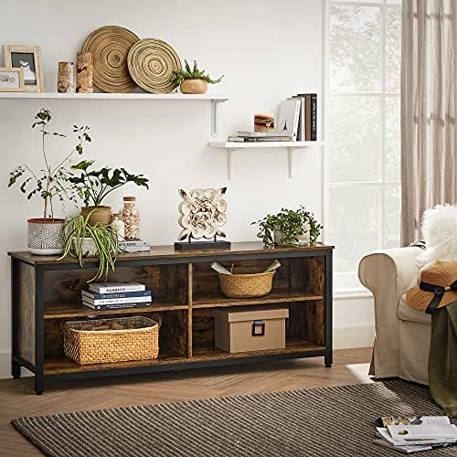 Vasagle TV Stand, 4 cubby tv-kabinet til op til 65-tommer tv, tv-bordsenhed med justerbare hylder og kabelforvaltning, industriel, rustik brun og sort LTV304B01 3 Vasagle TV Stand, 4 cubby tv-kabinet til op til 65-tommer tv, tv-bordsenhed med justerbare hylder og kabelforvaltning, industriel, rustik brun og sort LTV304B01 - Billede 3