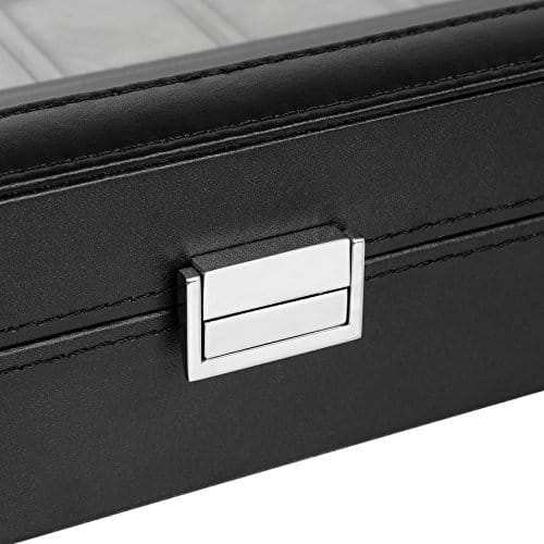 Songmics urboks, urkasse, opbevaringsboks med store rum, PU -dækning, fløjlforing, glasvindue, godt gavevalg, sort JWB14BK 5 Songmics urboks, urkasse, opbevaringsboks med store rum, PU -dækning, fløjlforing, glasvindue, godt gavevalg, sort JWB14BK - Billede 5