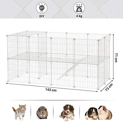 Songmics 2-etage Metal Pet Playpen, 36 gitterpaneler, tilpasselig burindkapsling til små dyr, marsvin Hamster Runs, Rabbit Hutches, inkluderer mallet, indendørs brug, 143 x 73 x 71 cm, hvid LPI02W 5 Songmics 2-etage Metal Pet Playpen, 36 gitterpaneler, tilpasselig burindkapsling til små dyr, marsvin Hamster Runs, Rabbit Hutches, inkluderer mallet, indendørs brug, 143 x 73 x 71 cm, hvid LPI02W - Billede 5