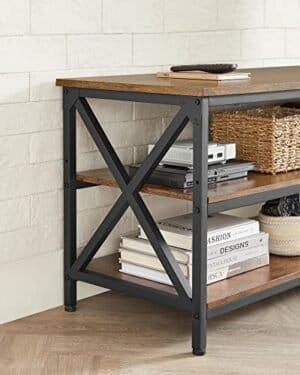 Vasagle TV Stand, TV-konsol til op til 65-tommer TV'er, opbevarings hylder, rustik brun og sort - Image 7