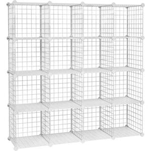 Songmics 16 Cube Metal Wire Storage Organizer, DIY Closet Cabinet and Modular Shelving Grids, Wire Mesh hylder og rack, White LPI44W