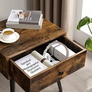 Vasagle natbord, slutbord, sofa sidebord med en skuffe, rustik brun - Image 4