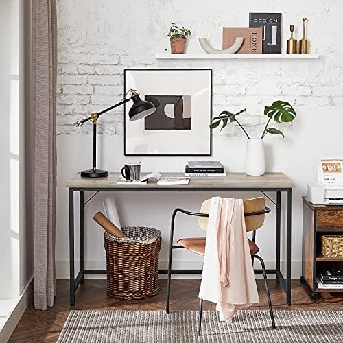 Vasagle Desk, Computer Desk, Slim Office Desk, 140 x 60 x 75,7 cm, studielokale, hjemmekontor, kontor, let samling, stål, industriel design, greige-sort LWD043B02 2 Vasagle Desk, Computer Desk, Slim Office Desk, 140 x 60 x 75,7 cm, studielokale, hjemmekontor, kontor, let samling, stål, industriel design, greige-sort LWD043B02 - Billede 2