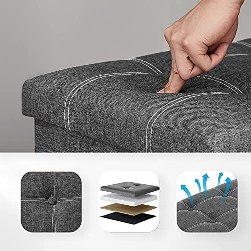 Songmics Bench Stool 80 Liter Capacity Seat Brystopbevaringsboks Faux Linned Foldbar maksimal belastning 300 kg til stue Soveværelse Hallway Dark Grey LSF001G01 5 Songmics Bench Stool 80 Liter Capacity Seat Brystopbevaringsboks Faux Linned Foldbar maksimal belastning 300 kg til stue Soveværelse Hallway Dark Grey LSF001G01 - Billede 5
