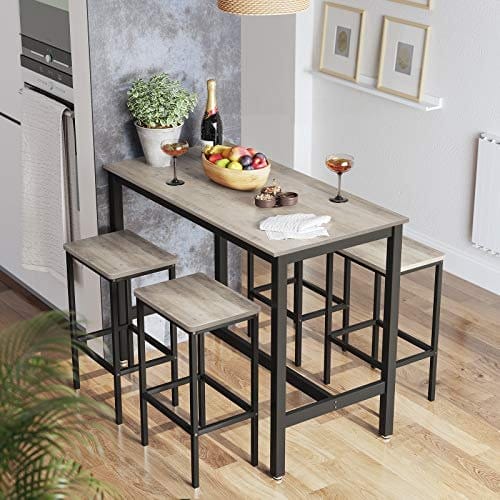 Vasagle Bar Table Set, Bar Table med 2 barstole, morgenmadsbord og afføring sæt, køkkenbord med barstole, til køkken, stue, festlokale, industriel, greige og sort LBT015B02 2 Vasagle Bar Table Set, Bar Table med 2 barstole, morgenmadsbord og afføring sæt, køkkenbord med barstole, til køkken, stue, festlokale, industriel, greige og sort LBT015B02 - Billede 2