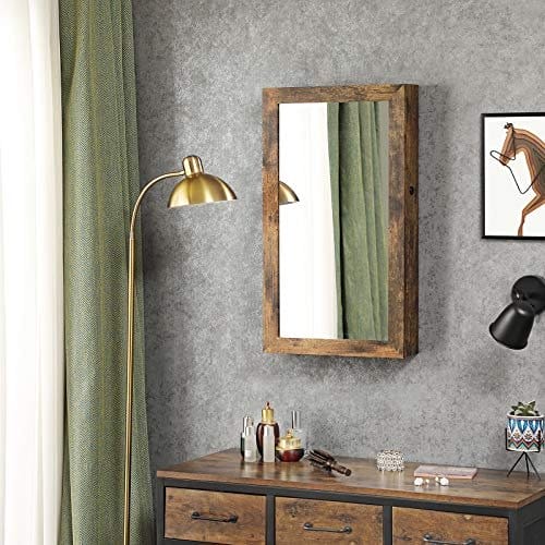 Songmics vægmonteret smykkeskab, låsbar smykker armoire med spejl, rumbesparende smykkerarrangør, rustik brun JJC051K01 3 Songmics vægmonteret smykkeskab, låsbar smykker armoire med spejl, rumbesparende smykkerarrangør, rustik brun JJC051K01 - Billede 3