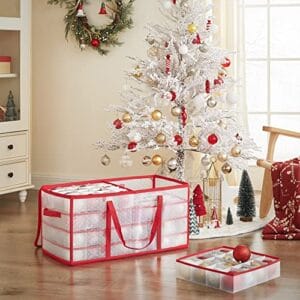 Songmics Christmas Ornament Storage Box, Storage Cube Bin til julepynt, 128 Box Places, Modular Divere, 67 X 34 x 34 cm, semi-gennemsigtig og rød RFB029T01 - Image 2