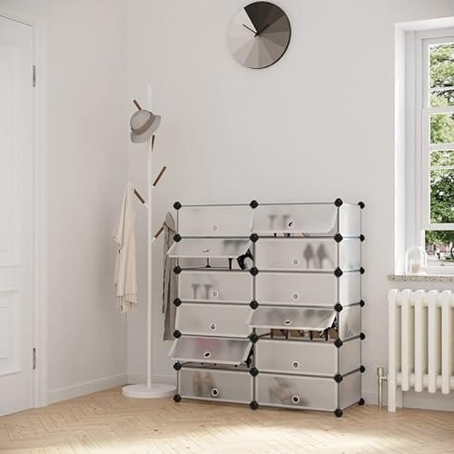Songmics Interlocking Shoe Rack, rektangulær opbevaringsarrangør, 12-slot modulær DIY-opbevaringshylde, 40 x 30 x 17 cm for hver slot, metaltrådgarderobe, hvid LPC26W 2 Songmics Interlocking Shoe Rack, rektangulær opbevaringsarrangør, 12-slot modulær DIY-opbevaringshylde, 40 x 30 x 17 cm for hver slot, metaltrådgarderobe, hvid LPC26W - Billede 2