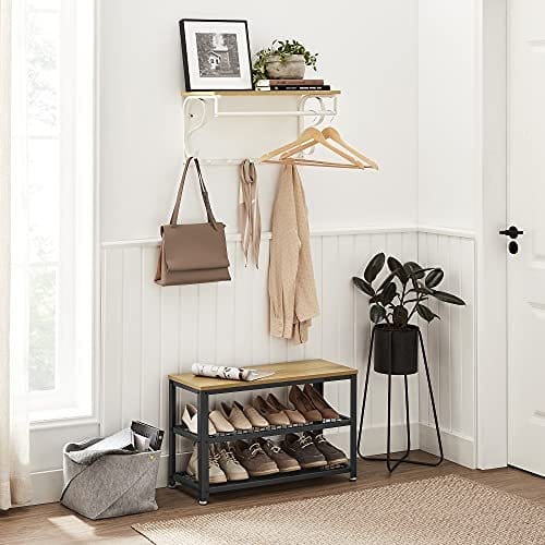 Vasagle frakke rack hylde vægmonteret, krog rack hylde med 5 kroge og hængende jernbane, hvid 2 Vasagle frakke rack hylde vægmonteret, krog rack hylde med 5 kroge og hængende jernbane, hvid - Billede 2