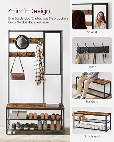 Vasagle Coat Rack Stand, Industrial, Rustic Brown og Black HSR415B01 2 Vasagle Coat Rack Stand, Industrial, Rustic Brown og Black HSR415B01 - Billede 2