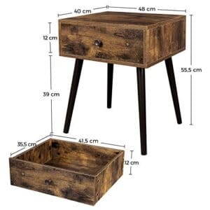 Vasagle natbord, slutbord, sofa sidebord med en skuffe, rustik brun - Image 5