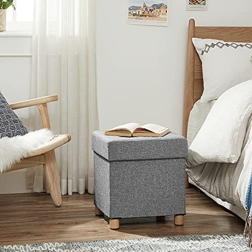 Songmics Storage Ottoman, polstret sammenfoldelig bænk, bryst med låg, massivt træfødder, rumbesparende, holder op til 300 kg, til soveværelse, hallway, børneværelse, lysegrå LSF14GYX 7 Songmics Storage Ottoman, polstret sammenfoldelig bænk, bryst med låg, massivt træfødder, rumbesparende, holder op til 300 kg, til soveværelse, hallway, børneværelse, lysegrå LSF14GYX - Billede 7