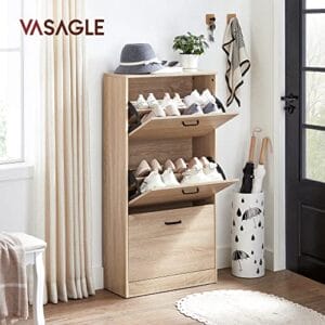 Vasagle skoskab med 3 døre sko rack, skoskab med 3 rum, justerbar, til gangen, stue, soveværelse, 60 x 24 x 120 cm (l x w x h), naturlig LBC03NLV1 - Image 2