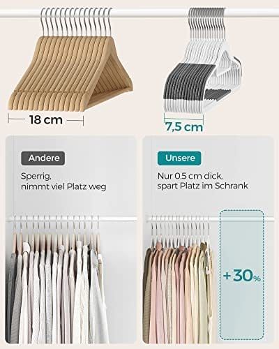 Songmics Sæt på 50, holdbart plastik-skridsikre design, pladsbesparende bøjler, tykkelse på 0,5 cm, 360 ° drejelig krog, længde på 42 cm, hvid og mørk CRP020W02, ABS, lysegrå, standard 6 Songmics Sæt på 50, holdbart plastik-skridsikre design, pladsbesparende bøjler, tykkelse på 0,5 cm, 360 ° drejelig krog, længde på 42 cm, hvid og mørk CRP020W02, ABS, lysegrå, standard - Billede 6