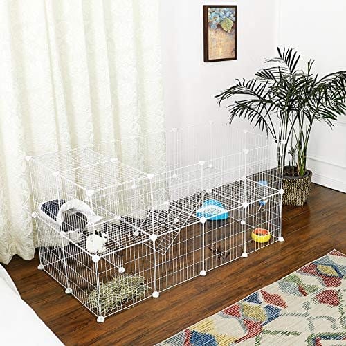 Songmics 2-etage Metal Pet Playpen, 36 gitterpaneler, tilpasselig burindkapsling til små dyr, marsvin Hamster Runs, Rabbit Hutches, inkluderer mallet, indendørs brug, 143 x 73 x 71 cm, hvid LPI02W 4 Songmics 2-etage Metal Pet Playpen, 36 gitterpaneler, tilpasselig burindkapsling til små dyr, marsvin Hamster Runs, Rabbit Hutches, inkluderer mallet, indendørs brug, 143 x 73 x 71 cm, hvid LPI02W - Billede 4