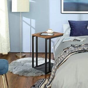 Vasagle sidebord, slutbord, natbord med mesh hylde, morgenmad ved sengen, under sofa, i stue soveværelse, let samling, rumbesparelse, industriel, rustik brun Lnt51x - Image 6