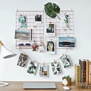 Songmics Grid Panels, Photo Wall Display, Metal Mesh Wall Decor, DIY, Hanging Picture Wall, S Hook, Clip, Hamp Cord, Sæt med 2, Rose Gold LPP01DR - Image 2