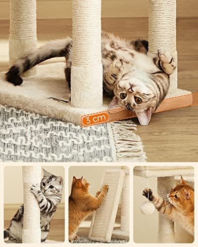 FEANREA PCT141M01 SMÅ KAT Skrabepost med ridserplatforme til Cat Soft Plush 115 cm Fuldt sisal indpakket søjle Beige 6 FEANREA PCT141M01 SMÅ KAT Skrabepost med ridserplatforme til Cat Soft Plush 115 cm Fuldt sisal indpakket søjle Beige - Billede 6