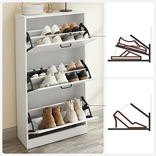 Skoskab med 3 skuffer sko rack skoskab med 3 rum justerbar til gangen stue soveværelse 60 x 24 x 120 cm (L x W x h), hvid 5 Skoskab med 3 skuffer sko rack skoskab med 3 rum justerbar til gangen stue soveværelse 60 x 24 x 120 cm (L x W x h), hvid - Billede 5