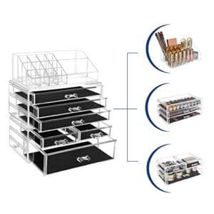 Songmics Stor klar akryl make -up arrangør, Stackable Cosmetic Box, med 6 skuffer, til paletbørste fundamenter læbestift neglelak hårnåle, god gave til kære JKA009TP - Image 3