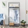 Stofgarderobe, Foldegarderobe med Hængestang, Enkelt Tøjstativ, Opbevaringsanordning til Tasker, Legetøj, Sko, Stue, Soveværelse, Garderobe, 75 X 45 X 160 Cm, Grå Bagside83gy - Image 7