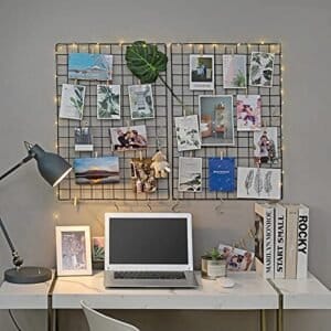 Songmics Grid -paneler, sæt med 2, fotovægskærm, metal mesh vægindretning, multifunktionel hængende billedvæg, DIY, kunstdisplay, s krog, klip, hamp ledning, sort LPP02H - Image 2