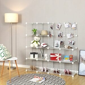 Songmics 16 Cube Metal Wire Storage Organizer, DIY Closet Cabinet and Modular Shelving Grids, Wire Mesh hylder og rack, White LPI44W - Image 2