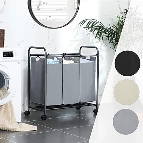 Songmics rullende vaskeri Sorter, vaskeri med 3 aftagelige poser, vaskeri, legetøjsarrangør på hjul, robust, 3 x 44L, grå LSF003GS 2 Songmics rullende vaskeri Sorter, vaskeri med 3 aftagelige poser, vaskeri, legetøjsarrangør på hjul, robust, 3 x 44L, grå LSF003GS - Billede 2