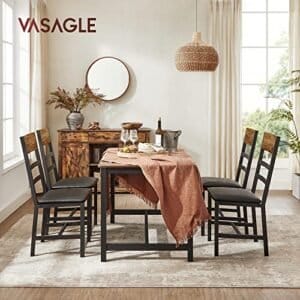 Vasagle 2 spisestole, køkkenstole med metalramme, polstrede stole, vintage brun/sort - Image 3